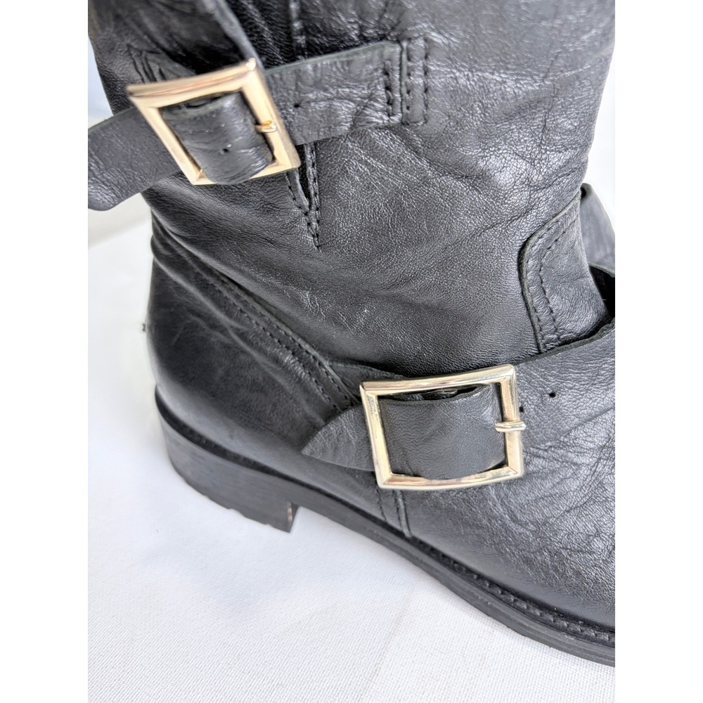 Jimmy Choo Black Leather Biker Boots Buckle Moto Italy EU 40.5 US 9.5 - Picture 16 of 16